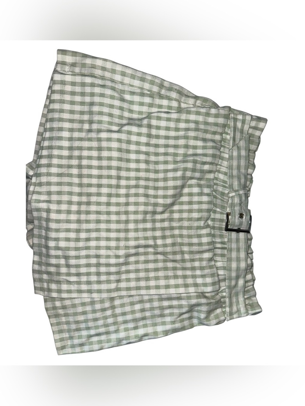 Gingham Belted Mini Skirt and bra crop top- Light Green and white - Picture 4 of 5